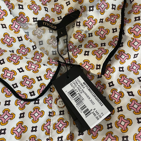 Maje 122CIMEA Contrast-Trim Viscose Shirt NWT - Picture 5 of 6